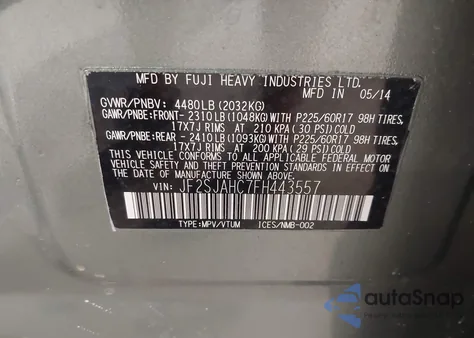 2015 Subaru Forester 2.5I Limited from USA, damaged, VIN JF2SJAHC7FH443557